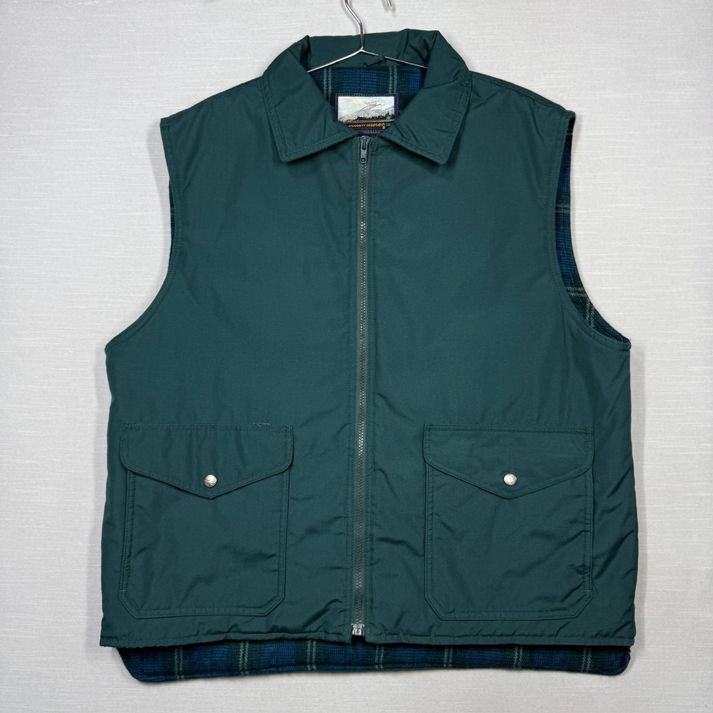 Vintage Fieldmaster Vest Mens XLT Green Flannel Plaid Lined Insulated Outdoor‎